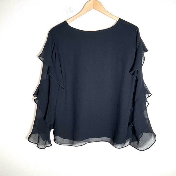 Vince Camuto black chiffon button-down 3/4 sleeve blouse top shirt medium M B126 - Picture 3 of 3